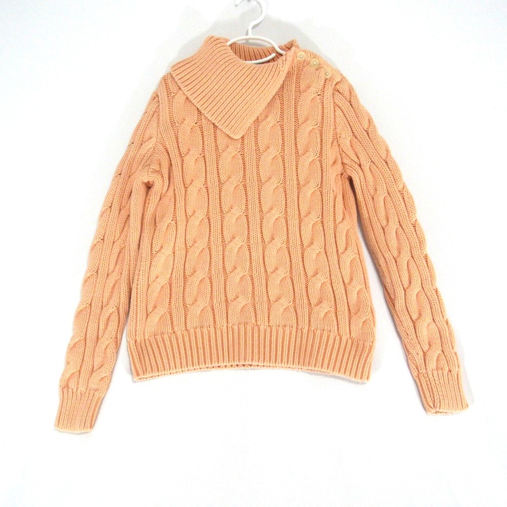 Lauren Ralph Lauren Cable Knit Sweater Womens Medium Mock Neck Button Shoulder